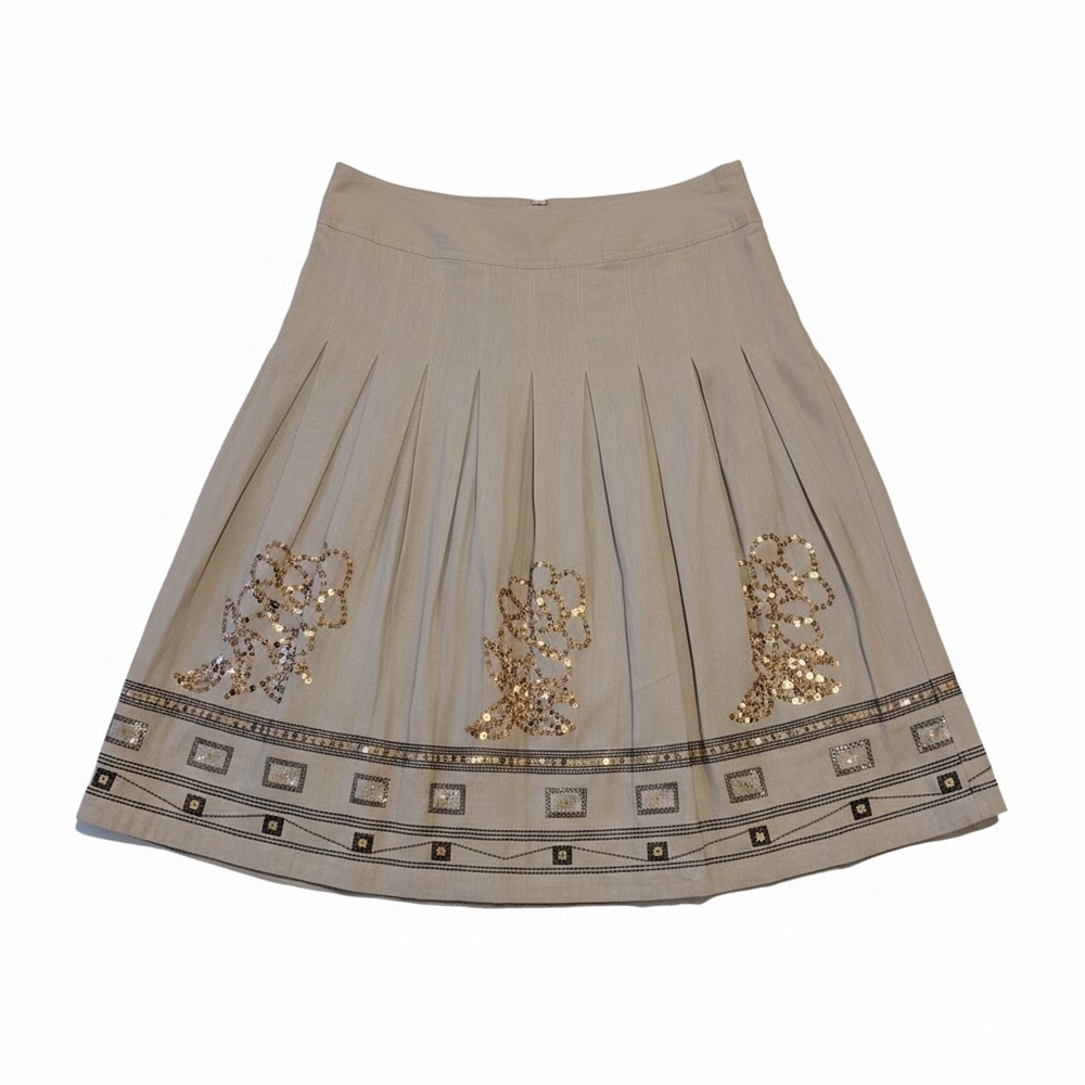 Tribal Linen Blend Elegant Beige Sequin Embellished Skirt Size 10